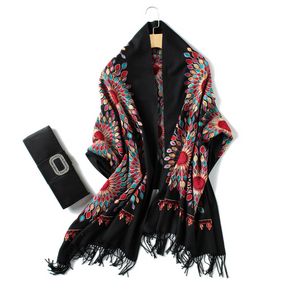 Inverno Nuova Sciarpa Donna Vintage Ricamo Spessore Caldo Cashmere Sciarpe Scialli e Impacchi Pashmina Ladies Bandana Echarpe