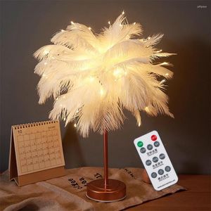 Table Lamps Creative Feather Lamp With Remote Control USB/ Battery Power Desk Tree Lampshade Night Light For Birthday