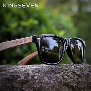 Zonnebrillen Kingseven Brand Fashion Handmade Natural Wooden zonnebril voor mannen Women gepolariseerde zonnebrillen UV400 Mirror Male brillen Eyewear 220909