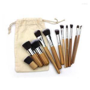 Makeup borstar av god kvalitet linneväska med bambuhandtag kosmetisk borstehylsa