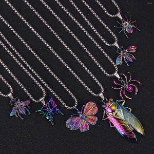 Pendant Necklaces Punk AB Color Insect Pendants Trendy Simple Stainless Steel Spider Chain Necklace For Woman Man Neck Jewelry Gift