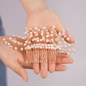 Nakrycia głowy Pearl Crystal Hair grzebień do ślubu HEADDRESS Fashion Bridal Head Combs ręcznie robione akcesoria imprezowe biżuteria Rose Gold Tiary