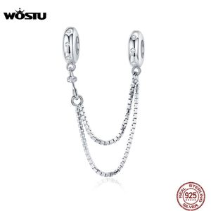 WOSTU Sterling Silver Silicon Safety Chain Charm Fit Original Bracelet Pendant Zircon Simple Jewelry CQC1419 Q0531265E