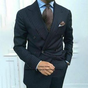 Męskie garnitury męskie Blazers Pinstripe Męskie Męskie szczyt 2 -częściowe spodnie kurtki Zestaw podwójnie piersi ślubny Tuxedo Formal Business