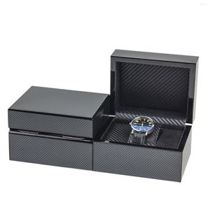 Titta på Boxes Carbon Fiber Single slot Box Organizer Mens Armswatch Storage Display Case for Home Stores Shop