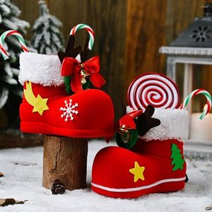 Christmas Decorations Creative Candy Bag Boots Ornament Holders Santa Claus Flocking Red With Antlers Bell