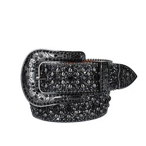 Rhinestone Belt Luxury Design Diamond Buckle Black Strap For Jeans Decorative Rivet Belts Ceinture Femme Western