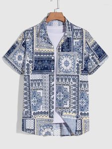 Mäns casual skjortor Men PAISLEY Full Print Cashew Flowers Vintage Style Silky Comfotable Japanese Hip-Street Button Front Shirt