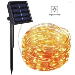 Strängar 12m 100 LED Solar Light Strip för Garland Waterproof Copper Wire String Fairy Outdoor Christmas Party Wedding Deco