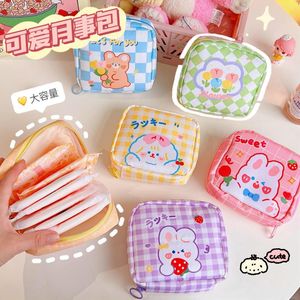 Storage Bags 1pc Cartoon Cute Large Capacity Aunt Towel Bag Checkerboard Sanitary Napkin Organizer Mask Holder Small Cosmetic Pouch