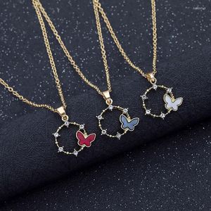 Pendant Necklaces 10pcs Simple Geometric Round Circle Butterfly Zircon Clavicle Necklace Animal Flying Bee Dragonfly Insect Jewelry