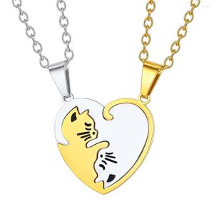 Pendanthalsband Parhalsband Rostfritt stål Yin Yang Forked Heart Puzzle Gift For Lover Lovely Cat Engravable CP520