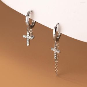 Hoop Earrings Cross CZ Chain 925 Sterling Silver Huggie Dangle A1044