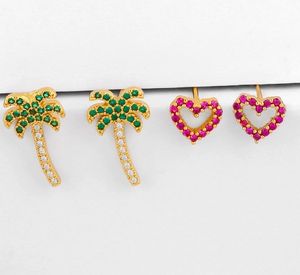 Biżuteria kolczyki sześcienne cyrkonowe serce drzewo kokosowe złoto kolor cz kryształowe klipy uszy bez przebitych kolczyków dla kobiet biżuteria A43J