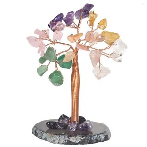 Sacchetti per gioielli Filo di rame avvolto Fetta di albero di denaro di cristallo naturale Esemplare di minerale con base di agata Lucky For Wealth Room Decor