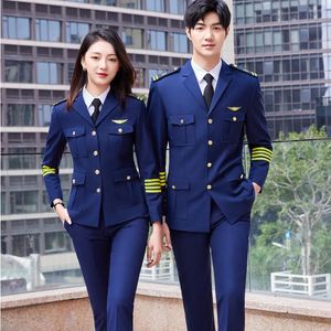 Men's Suits & Blazers Airline Occupation Pilot Women Trousers Set Spring Men Band Performance Clothing Security Work Uniform Airpot Protocol Clothes