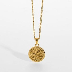 Kolye Kolye 18K Altın Kaplama 316L Paslanmaz Çelik Çiçek Para Madalyon Kolye Kadınlar Yunan mitolojisi istiflenebilir ceza takıları