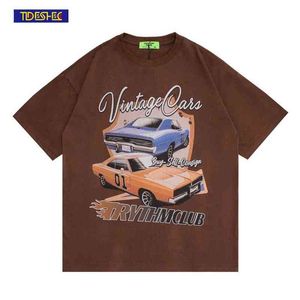 Men's T-Shirts Kaus Pria Jalanan Hip-Hop Tiddesec 2022 Kaus Cetak Mobil Huruf Musim Semi Musim Panas Atasan Kaus Grafis Katun Pria dan Wanita T220909