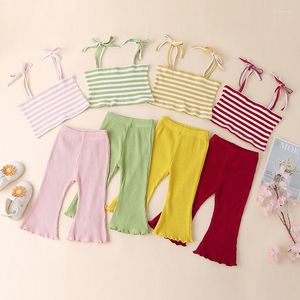 Roupas conjuntos de roupas de verão meninas de espaguete com tira de tampa de calças de malha de malha roupas de malha roupas listradas roupas infantis