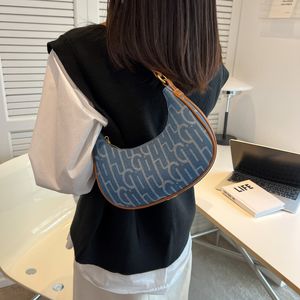 Elegante frauen Tasche Denim Schulter Tasche 2022 Neue Mond Leder Luxus Weibliche Unterarm Einfache Fashion Zipper Tasche
