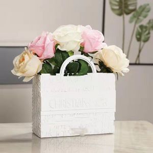Nordic Resin Flowers Bag Vase Home Decor Study Office Wedding Dining Table Flower Pot Handbag Living Room Luxury Sculpture