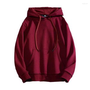 Men's Hoodies 2022 Winter Men's Warm Thicken Wine Red Fleece Casual Hoodie Fashion Men Solid Color Sweatshirt Tops
