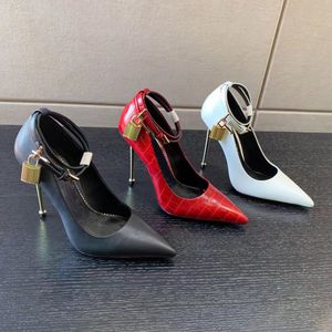 Tf Leather padlock Pumps Dress Shoes Mm Ankle belt High Heeled Stiletto Pointed Luxury Designers Wedding Party shoe With box