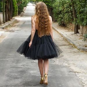 Skirts Black Fluffy Full Layered Tulle Skirt 5 Layers 55cm Women Tutu Bridesmaid Lolita Mesh Petticoat Saia Faldas 2022