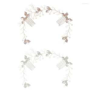 Headpieces Rhinestone Pearl Flower Leaf Hair Comb Brud Retro Headdress Crystal Ladies Wedding Accessories