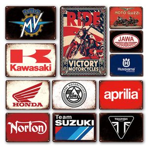 Vintage Motorcycle Brand Logo Metal Painting Sign Wall Decor Retro Motorbike Poster Plate Decorative Plaque Garage Wall Decoration 20x30cm