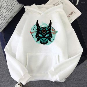 Men's Hoodies Men Hoodie Genshin Impact Xiao Mask Fangs Graphic Unisex Streetwear Long Sleeve Pocket Kpop Graffiti Style Print TOPS