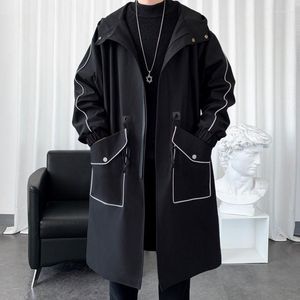 Men's Trench Coats 2022 Men's Long Windbreaker Homme British Style Cotton Overcoat Loose Black/white Color Hooded Jackets M-3XL