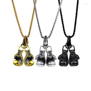 Pendant Necklaces Boxing Gloves Necklace For Men Gold Plated Black Steel Fashion Hip Hop Punk Sports Sweater Chain Unisex Fitness Jewelry