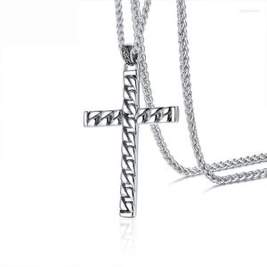 Pendant Necklaces Fashion Christian Chain Cross Necklace For Men Silver Color Stainless Steel Jewelry Male Gift