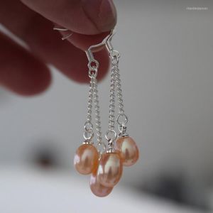 Orecchini a bottone Orecchino di perla Riso d'acqua dolce Naturale europeo Bianco Rosa Viola Fascino con perline Pendenti 6-7 mm