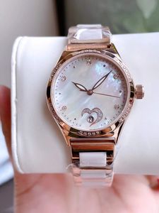 Luxury Women Mechanical Automatic Sapphire Watch Natural Mother of Pearl Dial Stainless Steel Calendar Wristwatch Female White Ceramic Strap Clock Waterproof