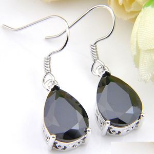 Ear Mankiet Hurtowa 6 szt. Luckinene 925 Plane Sier for Woman Water Drop Black Crystal Cubic Cyrring Kolczyki