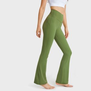 L-204 Yüksek Rise Flared Pantolon Kadın Yoga Pantolon Çıplak Duygu Kemer Cepli Spor Tayt Koşu Tayt Fitness Spor Pantolon Slim Fit On-The-Move için