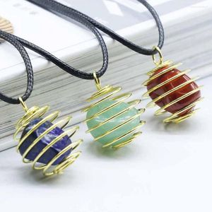 Pendant Necklaces 6pcs/lot Gem Stone Necklace Natural Crystal Healing Of Joy Wealth Abundance Energizes Navel Chakra Jewelry