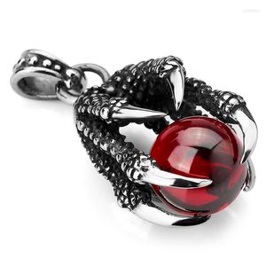 Collares colgantes Collar de acero inoxidable Cz Red Dragon Bead Men g￳tico Cadena de 23 pulgadas
