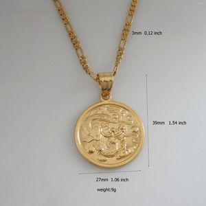 Pendant Necklaces FoRomance / YELLOW GOLD PLATED 24" FIGARO OR 18" NECKLACE & CHINESE DRAGON PLAYING BEADS FORTUNE WEALTH