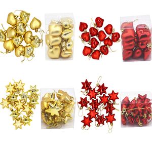 Decorações de Natal 12pcs lote de ornamentos de árvore de coração de ouro vermelho para Noel Xmas Crafts Home Party Pingants 220912