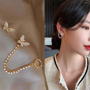 Dingle ￶rh￤ngen fj￤ril Pearl Chain Stud Korean Style Ear Bone Clip Long Tassel Earring Fashion Gold Studs For Women Jewelry Gift