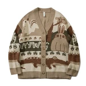 Мужские свитера винтажный кардиган негабаритный свитер японский хараджуку вязаный свитер. Пуловая уличная одежда хип -хоп.