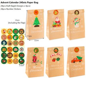 Weihnachtsgeschenk Wrap Süßigkeiten Bag Geschenk Bags Adventskalender Nummern Aufkleber Verpackungstaschen Papiertüte Spot