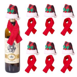 UPS Bottiglia di vino Sciarpa Cappello Set Natale Ornamento creativo Sciarpa Cappelli Abito in due pezzi Disposizione ristorante dell'hotel Decorazioni natalizie