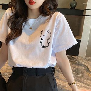 女性用Tシャツ綿の短袖Tシャツガール2022夏の韓国語バージョンルーズハーフスリーブインタイドプリントトップ
