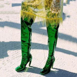 새로운 패션 부츠 여성들은 무릎 여성 패션쇼 하이 하이 부츠 섹시한 하이힐 위에 발가락 사이드 지퍼를 가리 켰습니다.