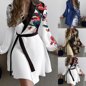 Casual Dresses Lapel Dress Plain V Neck Surplice Long Sleeve Work Drawstring Prom Daily Women Floral Y2K Sexy