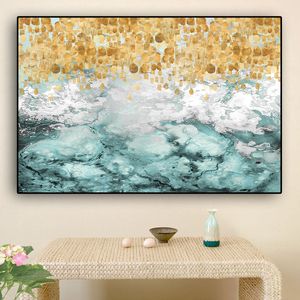 Canvas Painting Blue Wave Gold Abstract Landscap Oil Painting on Canvas Posters and Prints Nordic Wall Art Picture for Living Room Cuadros Decor